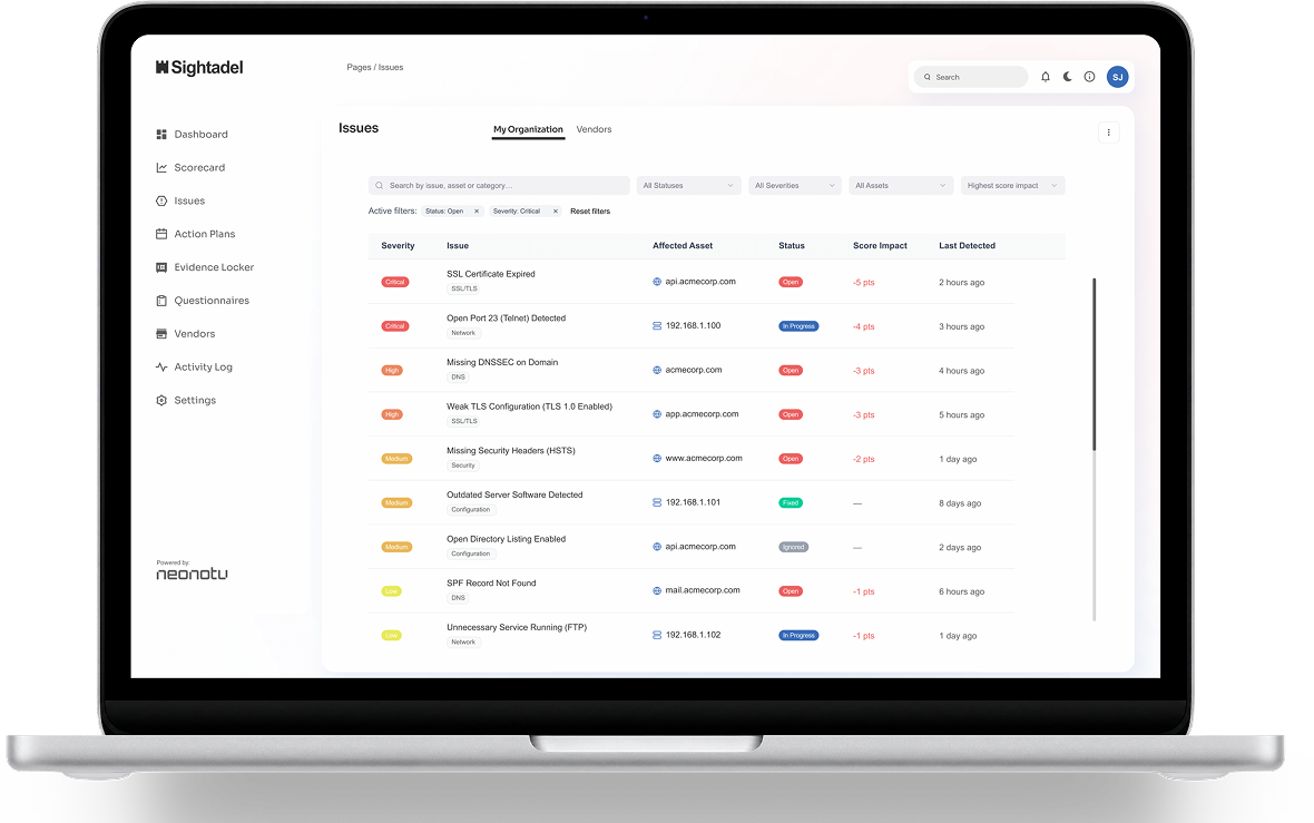 Sightadel platform dashboard overview